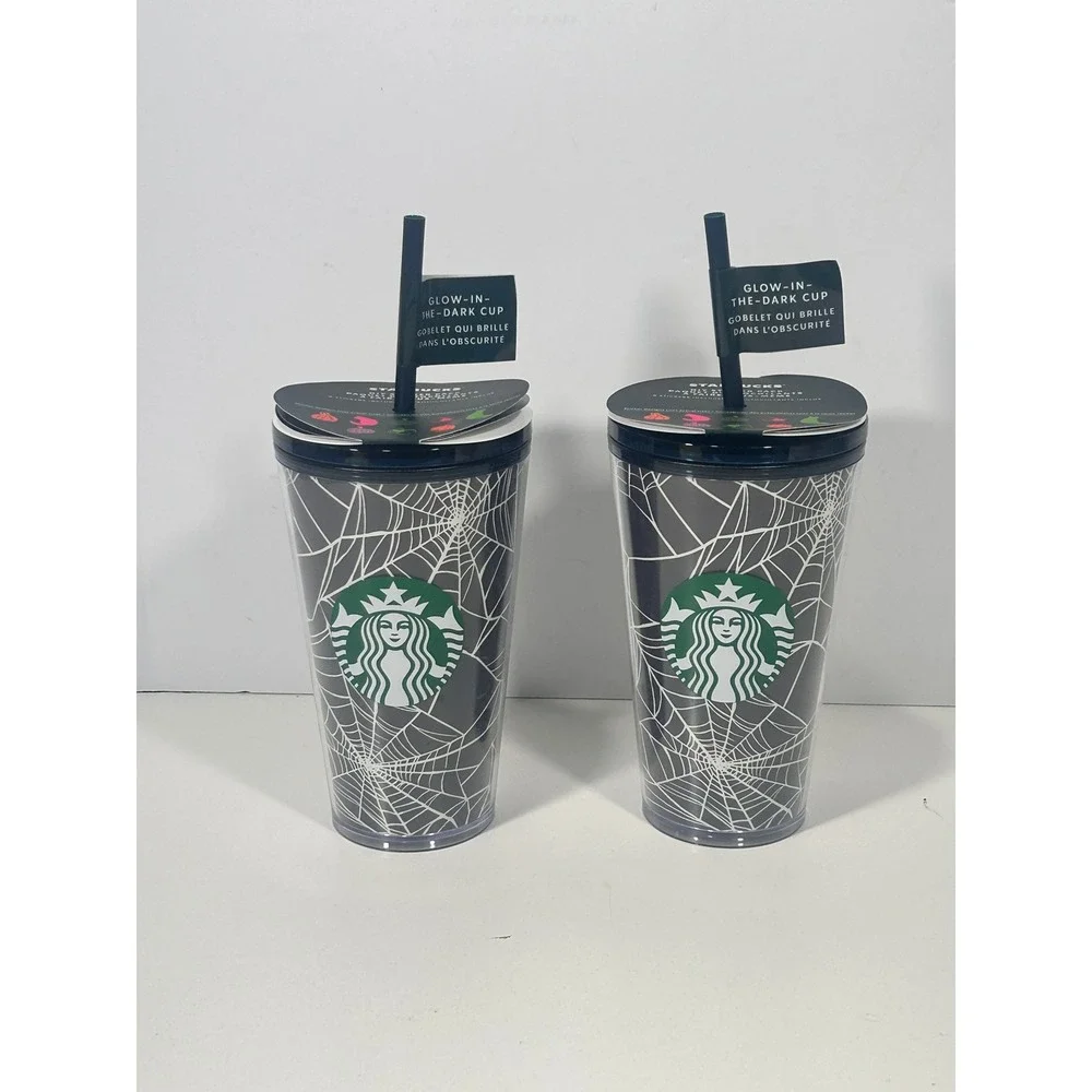 Starbucks Halloween 2023 Spider Web Glow in the Dark Tumbler Set of 2 Stickers